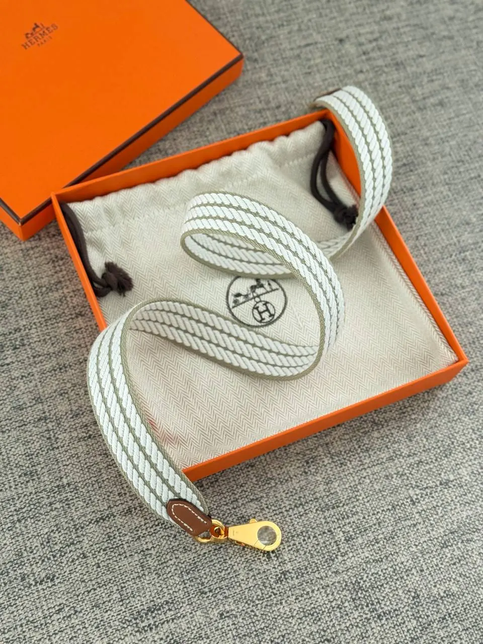 Hermes Hermes Sangle Cordage 25 mm Bag Strap Beige Marfa / Gris Pale / Gold