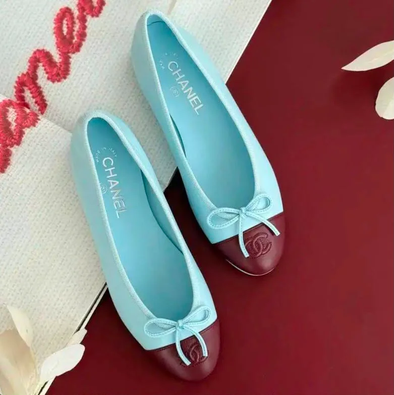 CHANEL Chanel Ballerine Leather Blue Maroon