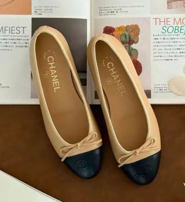 CHANEL Chanel Classic Ballerina Beige Black