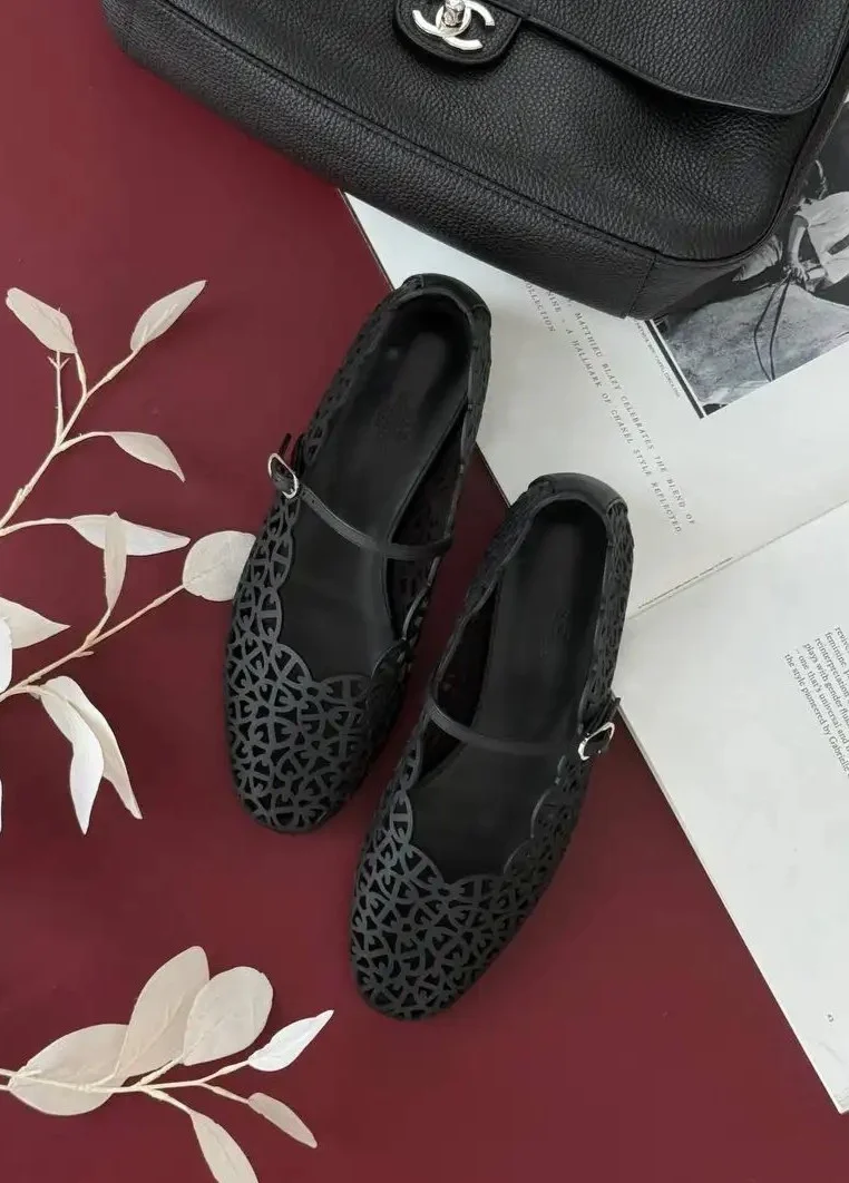 Hermes Hermes Meli Ballet Flat Leather Noir Black