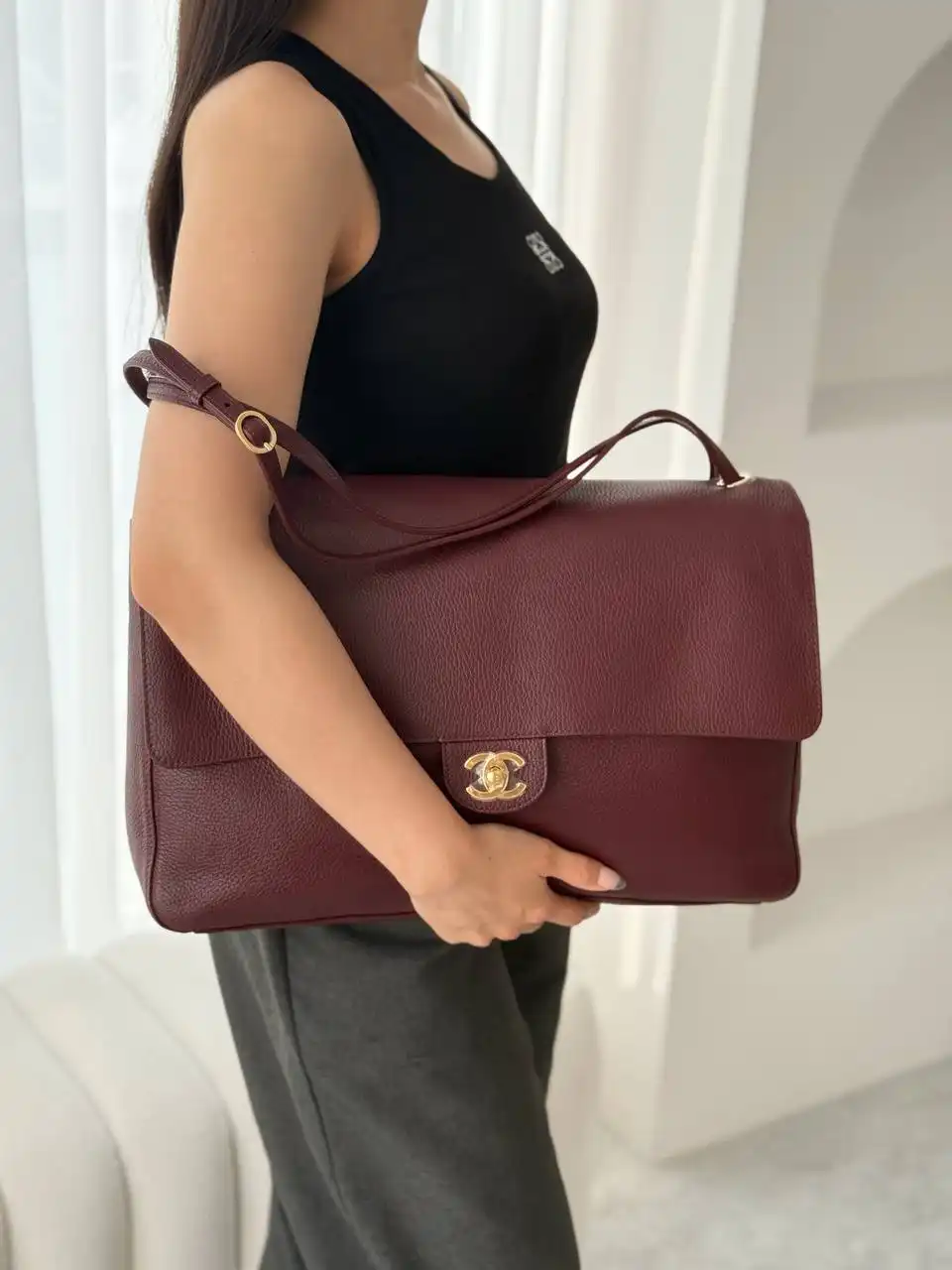 CHANEL Chanel Maxi Flap XXL Burgundy GHW 38cm