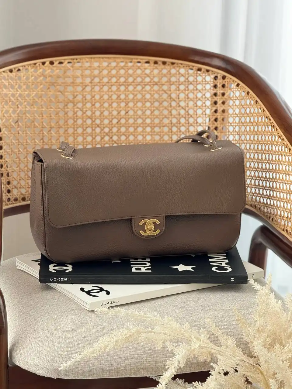 CHANEL Chanel Maxi Flap XL Etoupe GHW 32cm