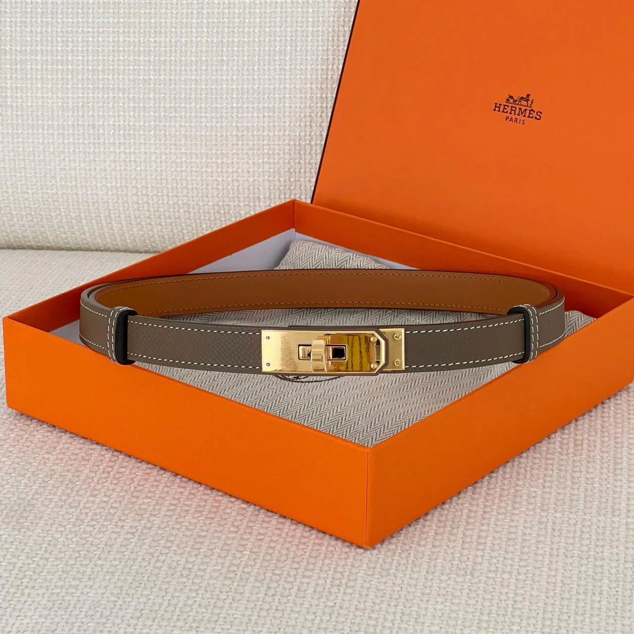 Hermes Kelly Belt Etoupe - GHW