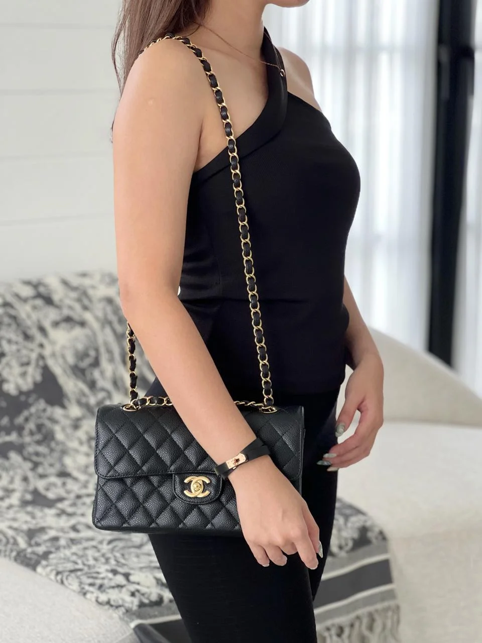 CHANEL Chanel Classic Small Black Caviar GHW