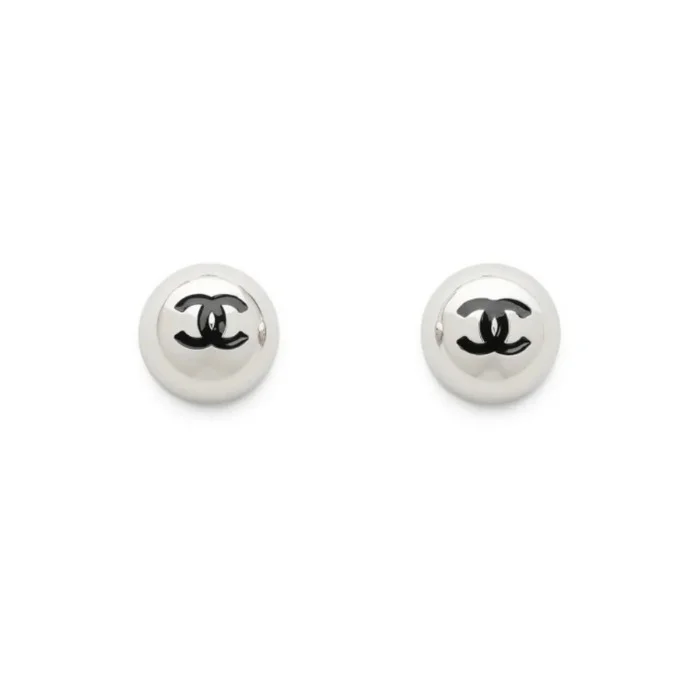 Chanel Silver Dome Black CC Earrings - photo 4