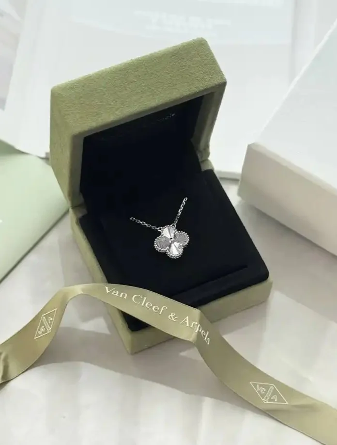 Van Cleef & Arpels Van Cleef & Arpels / VCA MOP Guiloche Vintage Necklace Alhambra Pendant White Gold