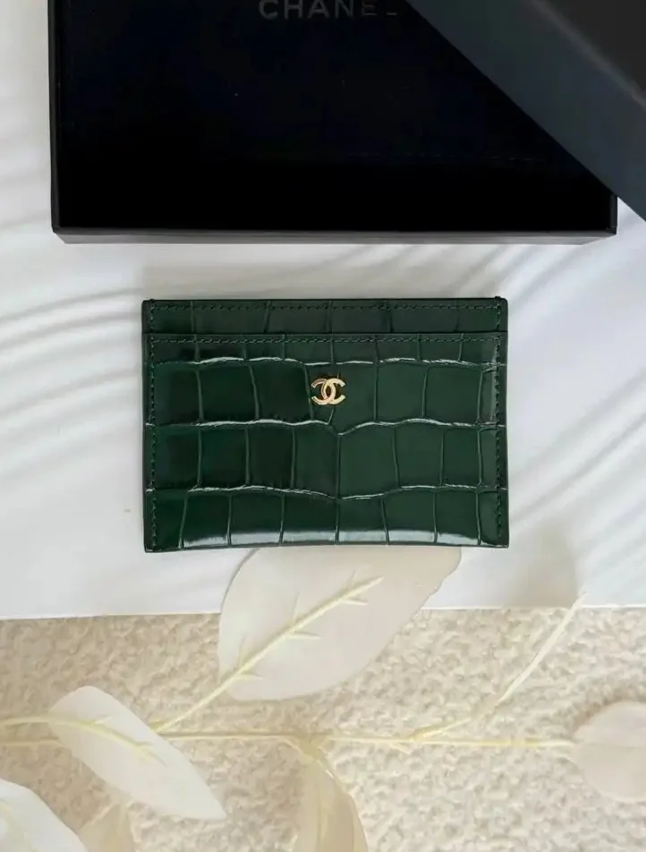 CHANEL Chanel Card Holder Classic Croco Green Emerald GHW