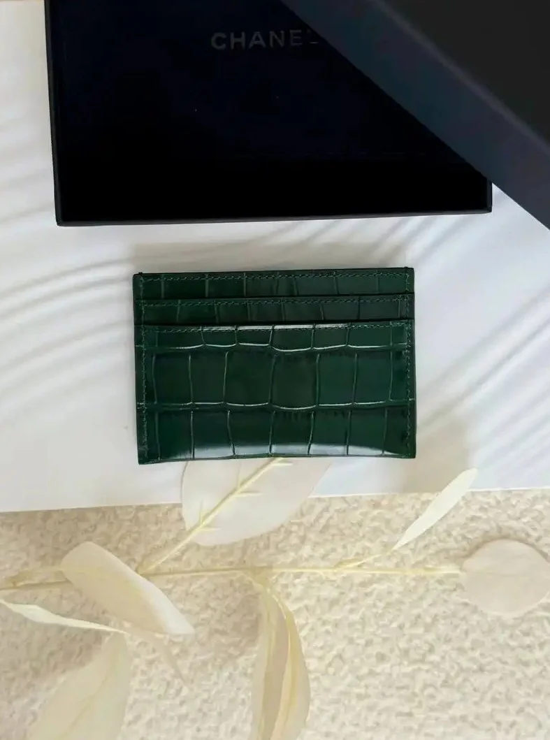 CHANEL Chanel Card Holder Classic Croco Green Emerald GHW