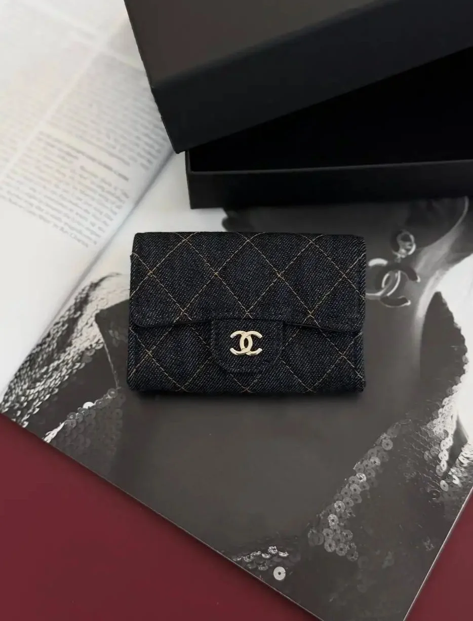 CHANEL Chanel Classic Flap Card Wallet with Zip Denim GHW