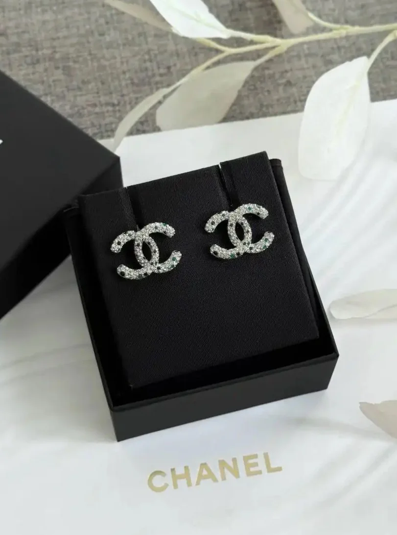 CHANEL Chanel Earrings Sparkling Crystal CC Silver