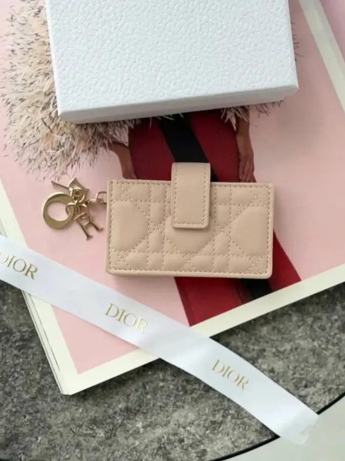 DIOR DIOR Lady Dior Jasmine Card Holder / Wallet Leather Powder Pink