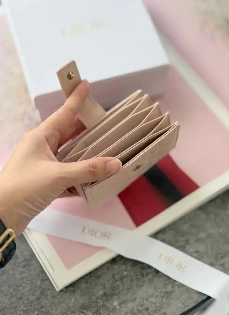 DIOR DIOR Lady Dior Jasmine Card Holder / Wallet Leather Powder Pink