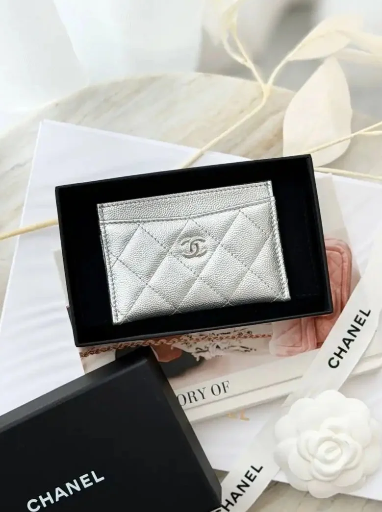 CHANEL Chanel Card Holder Wallet Silver SHW