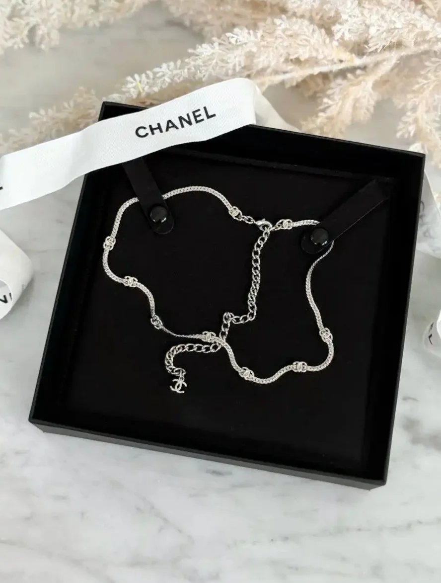CHANEL Chanel Necklace Choker Small Logo SHW 7 Logo