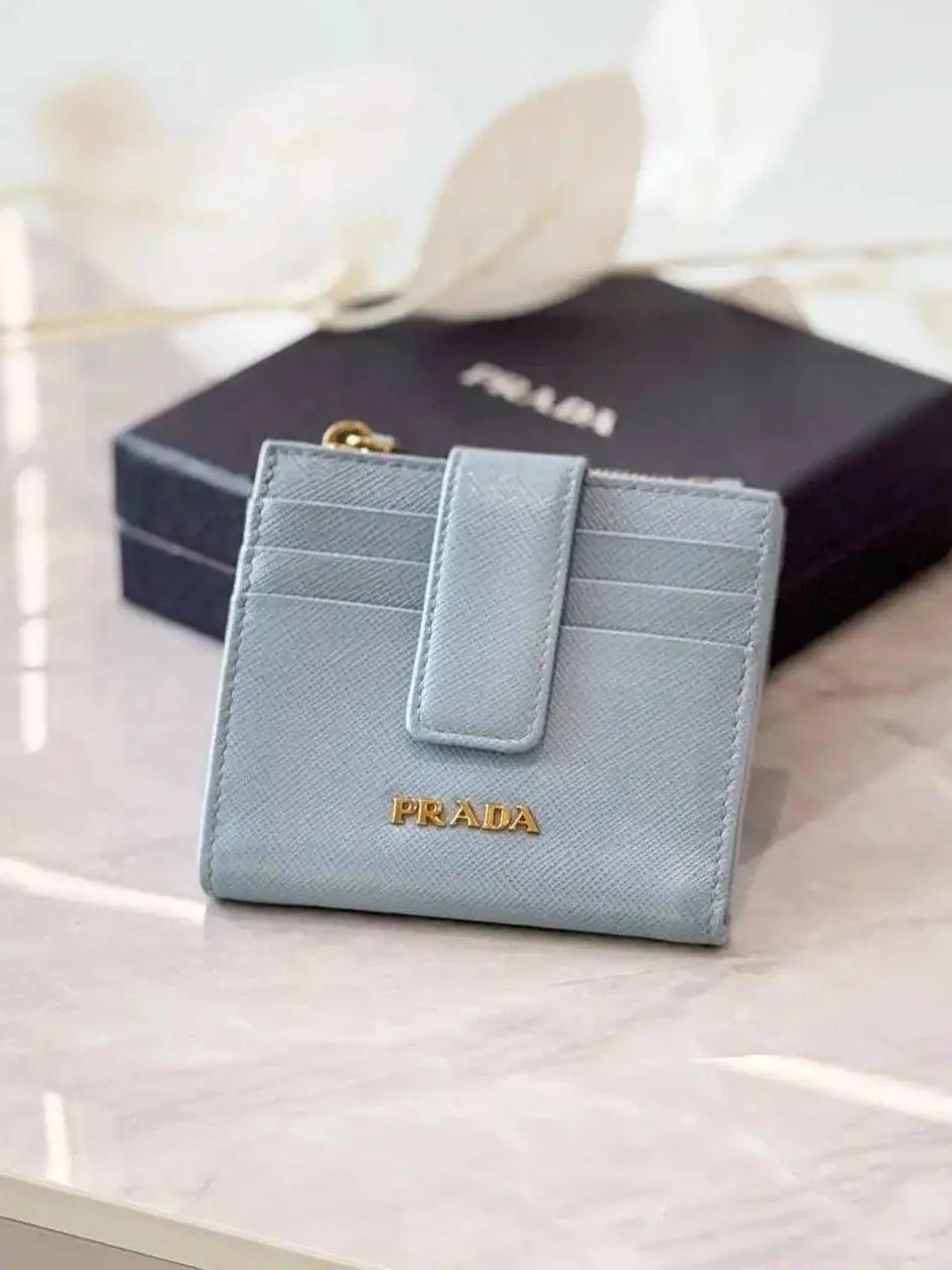 Prada Prada Celeste Onda Small Saffiano And Smooth Leather Wallet