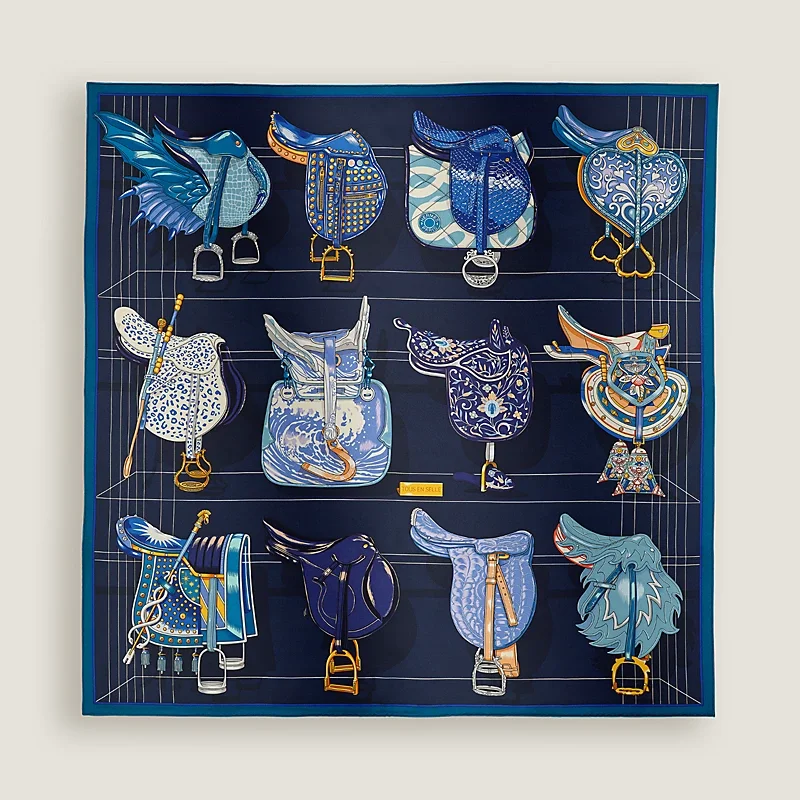 Hermes Tous en Selle scarf 90 Cobalt / Marine / Or - photo 4