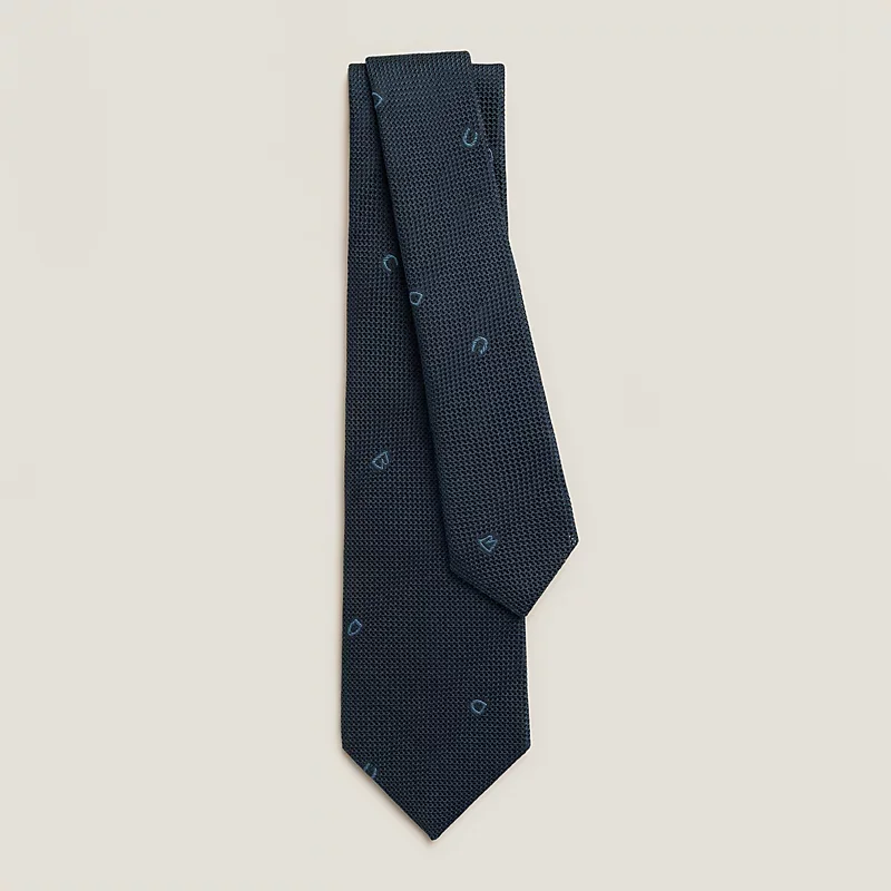 Hermes Hermes Grenadine Hippique Tie 7 cm Marine / Ciel