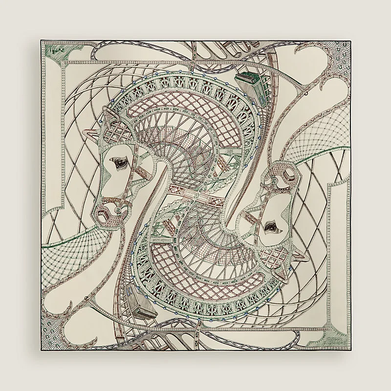 Hermes Chevaux dHephaistos scarf 90 Creme / Vert / Marron Glace - photo 4