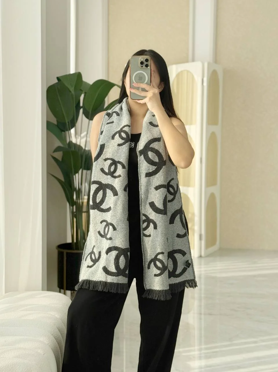 Chanel Scarf Dark Grey Logo Grey - photo 3