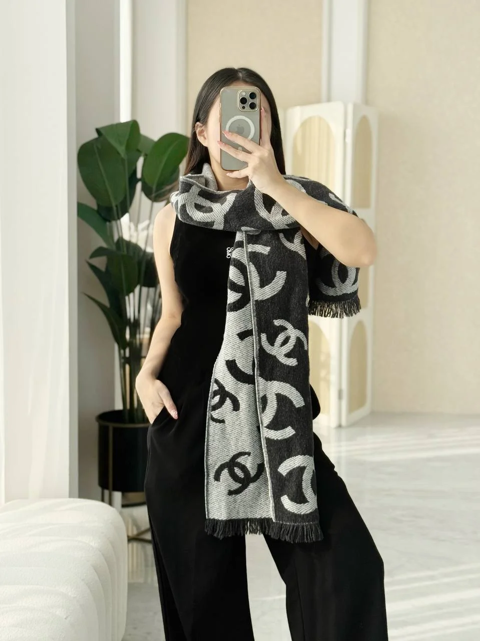 Chanel Scarf Dark Grey Logo Grey - photo 4
