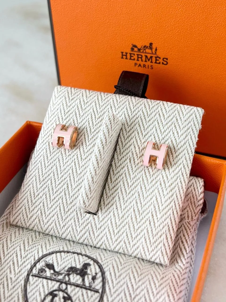 Hermes Hermes Mini Pop H Earrings Rose Dragee RGHW