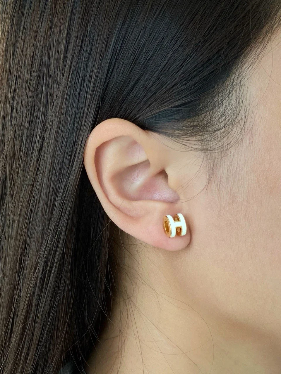 Hermes Hermes Mini Pop H Earrings Craie White GHW
