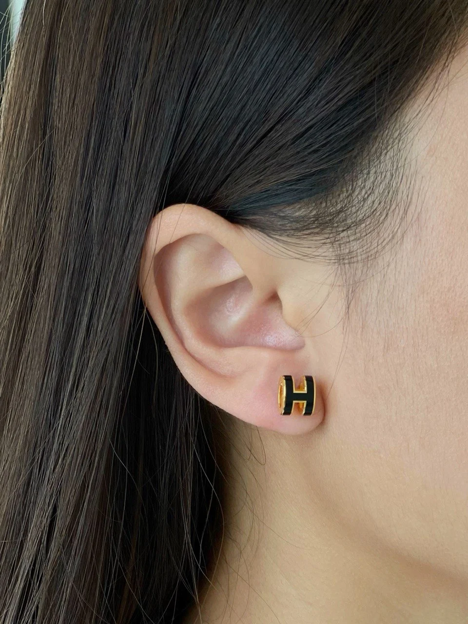 Hermes Hermes Mini Pop H Earrings Black GHW