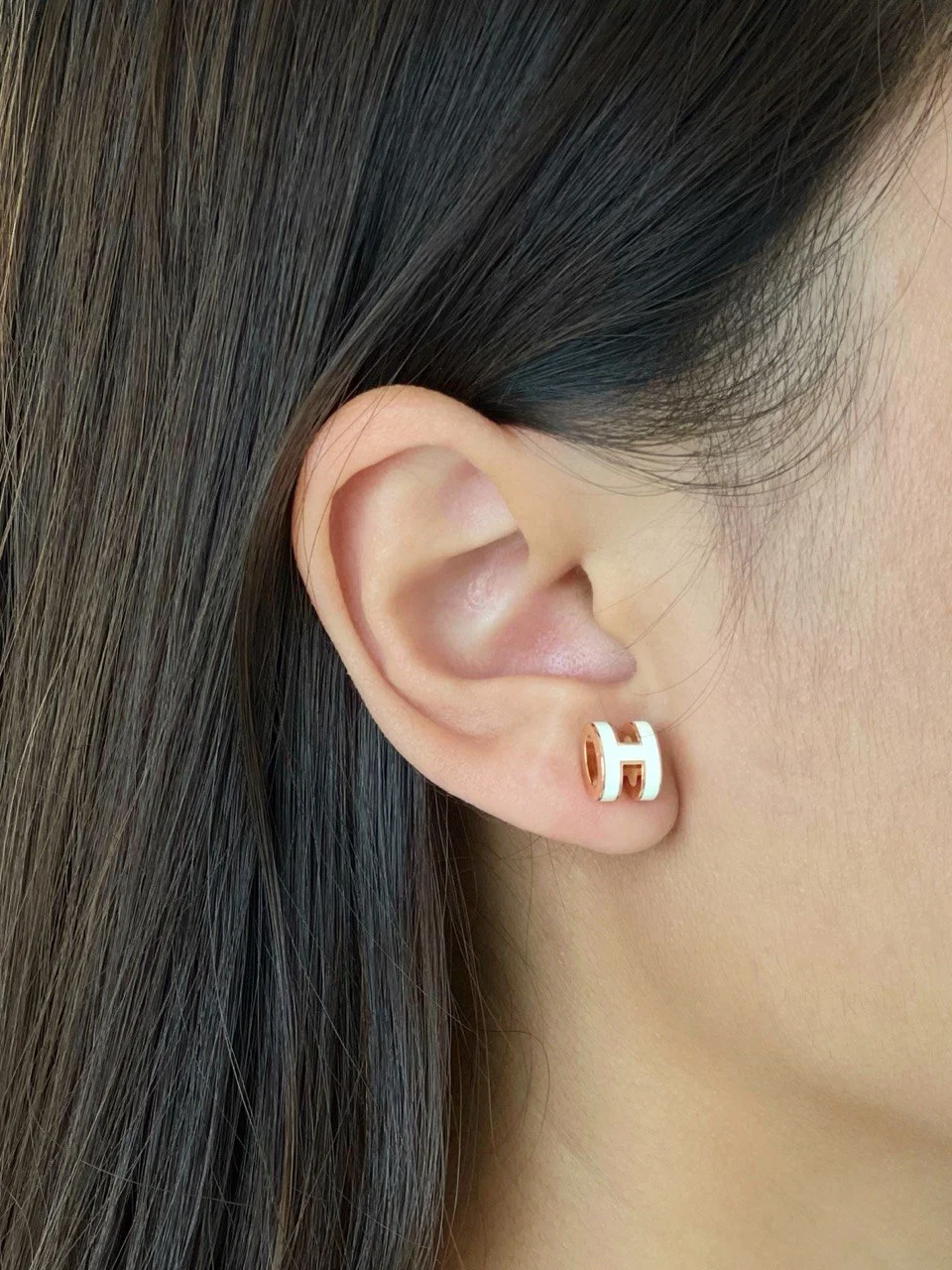 Hermes Hermes Mini Pop H Earrings White RGHW