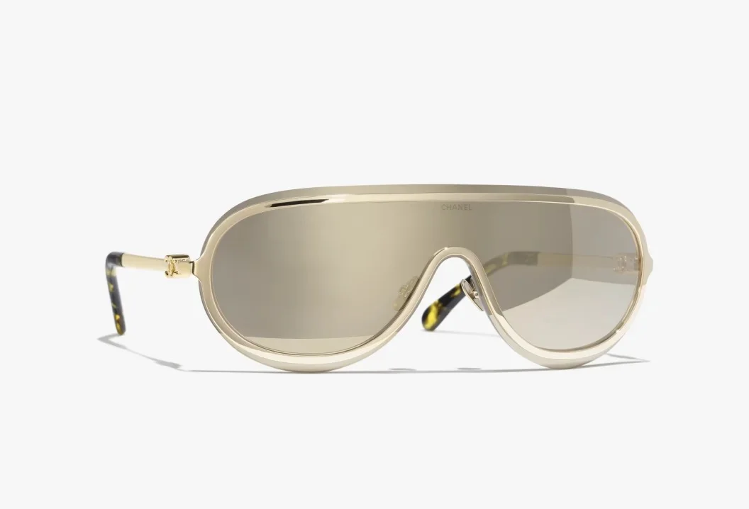 Chanel Shield Sunglasses Frame Metal, Gold Lenses Light Brown, Mirror - photo 9