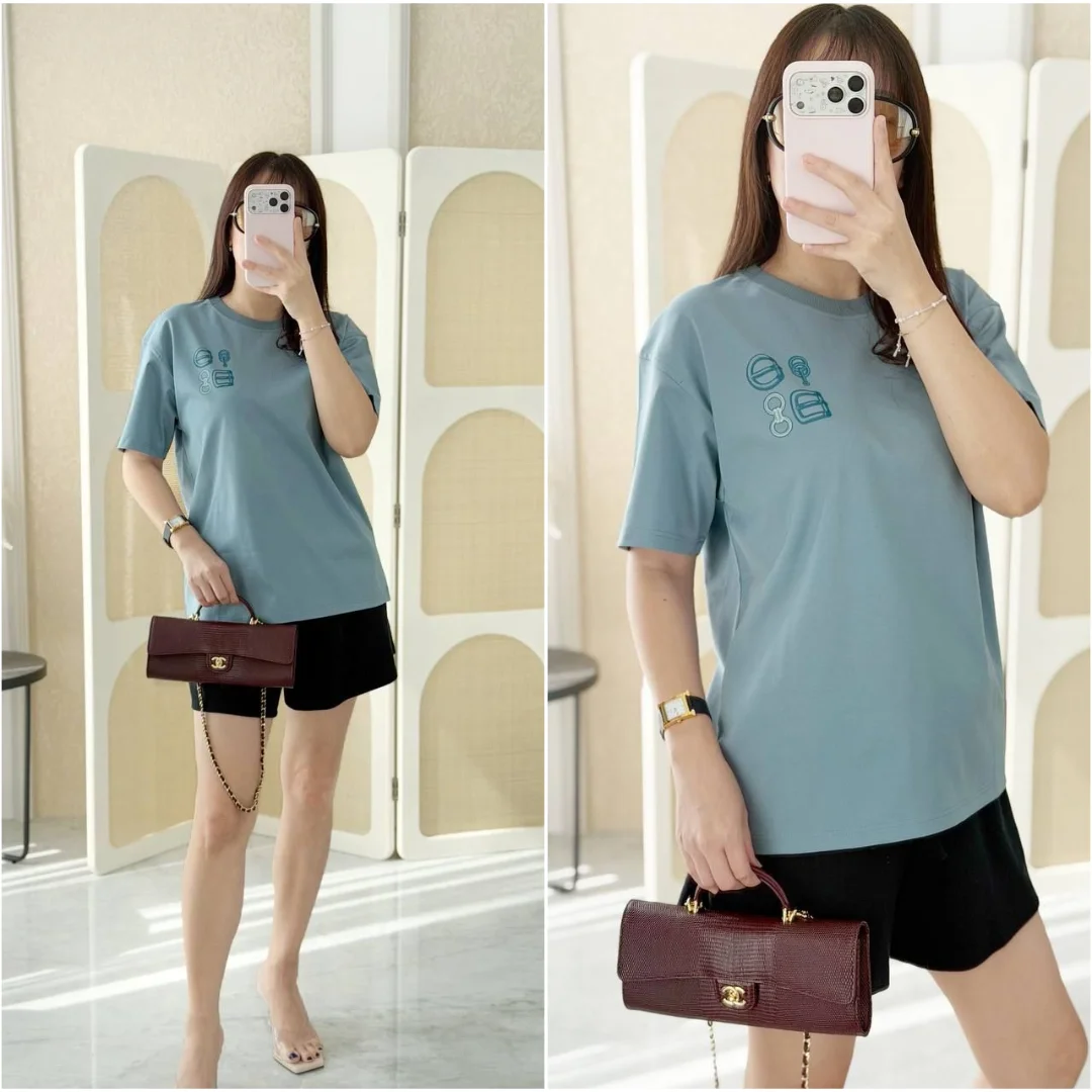 Hermes Hermes Maxi Printed Tshirt Bleu Adriatique
