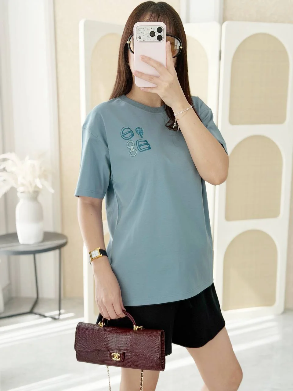 Hermes Hermes Maxi Printed Tshirt Bleu Adriatique