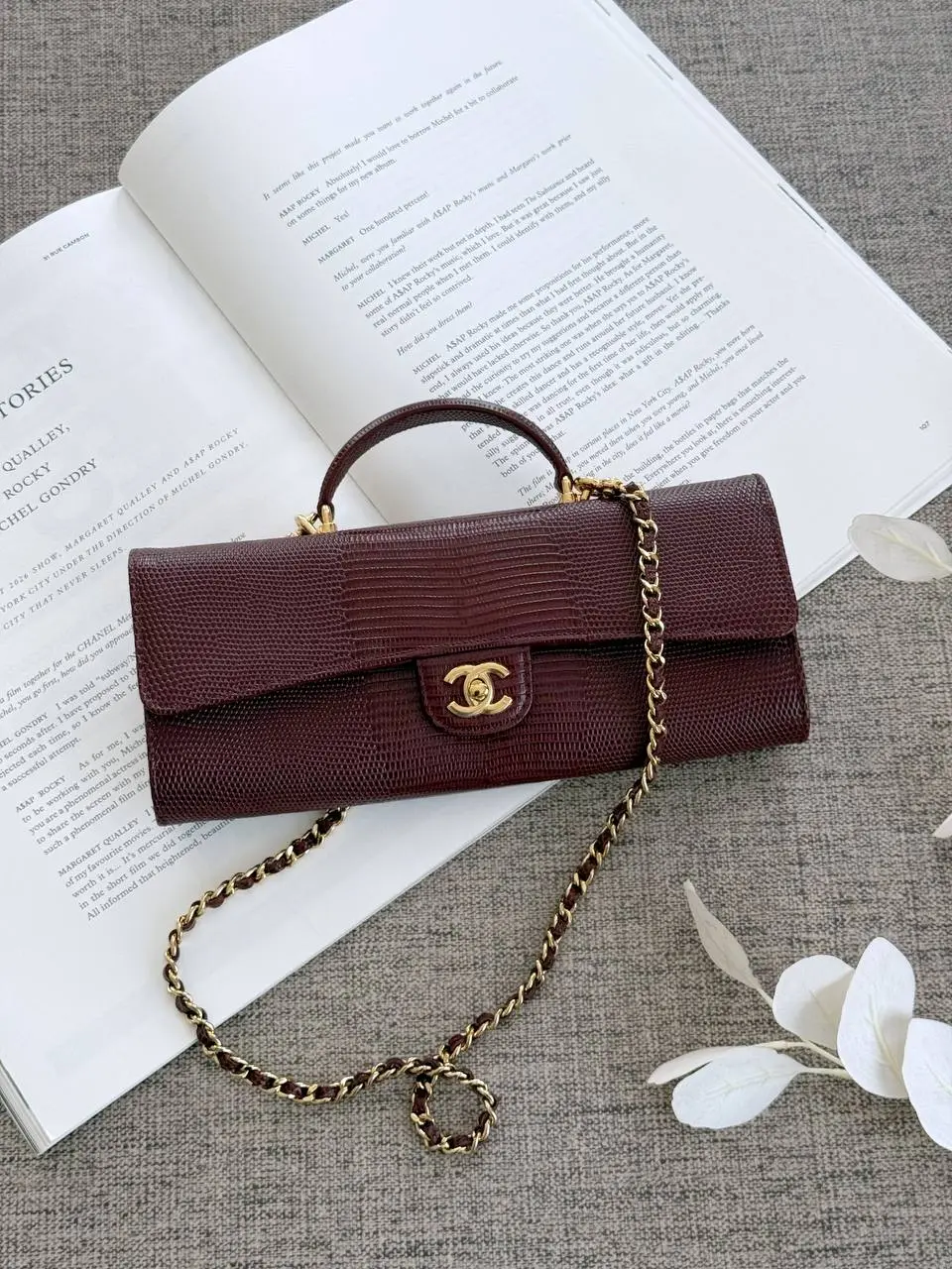 CHANEL Chanel Clutch With Chain Lizzard Burgundy GHW