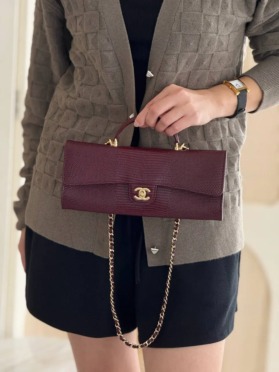Chanel Clutch With Chain Lizzard Burgundy GHW - photo 3