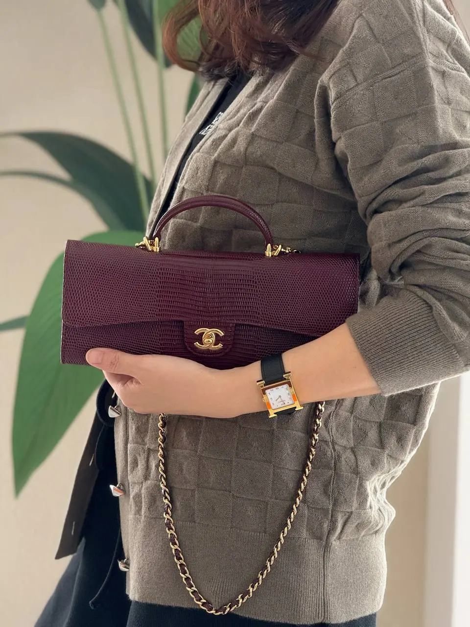 Chanel Clutch With Chain Lizzard Burgundy GHW - photo 4
