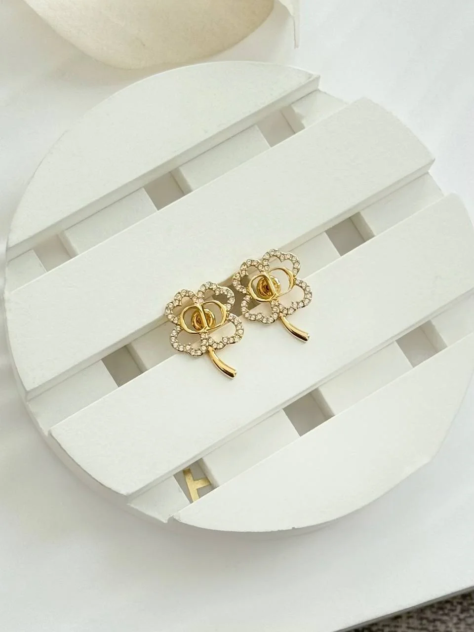 DIOR DIOR CD Shiny Clover Earrings Gold-Finish Metal and Crystals