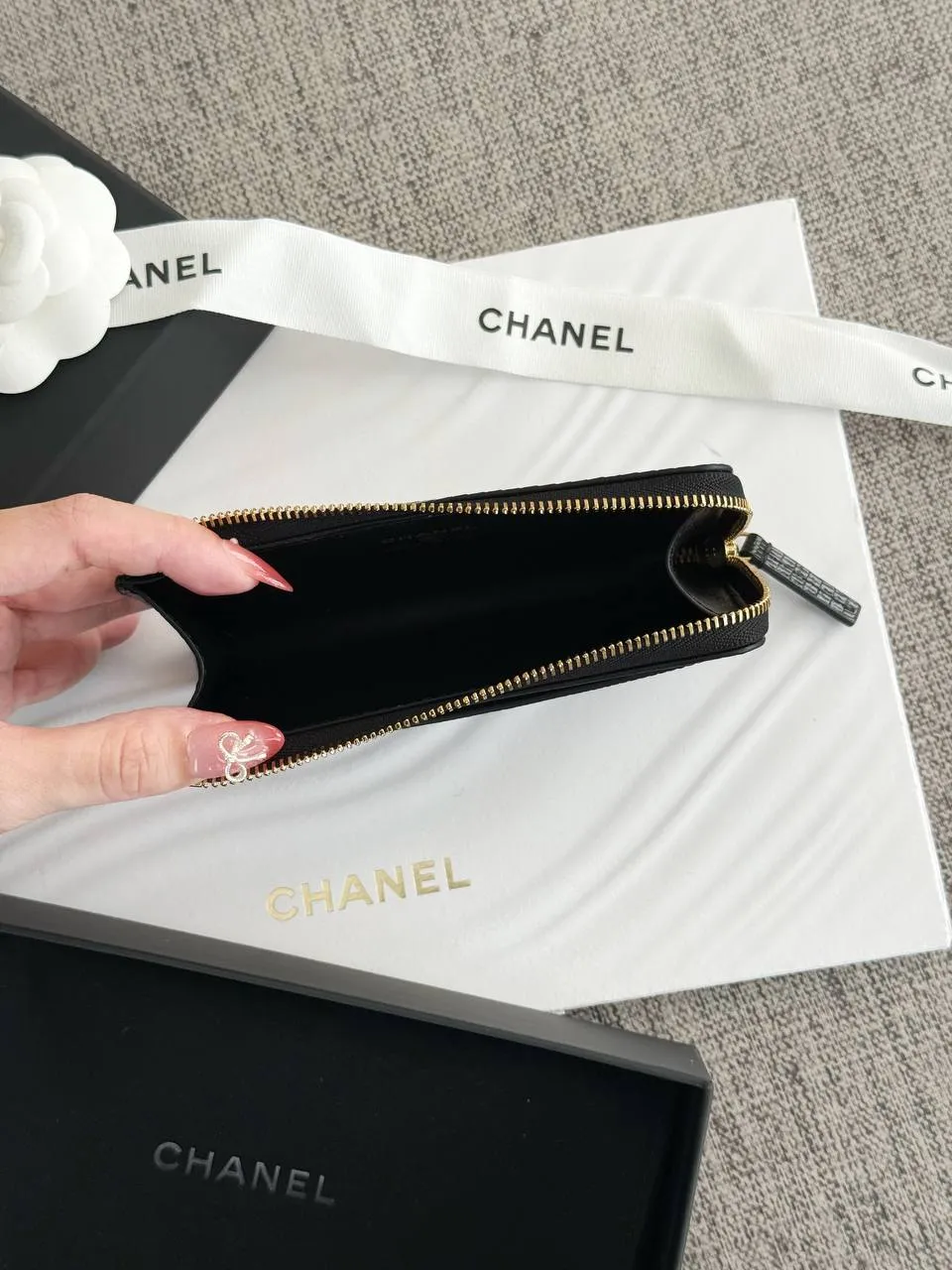 CHANEL Chanel Card Wallet With Zip Lizzard Black GHW