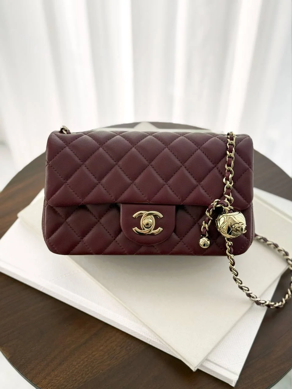 CHANEL Chanel Mini Rectangle Pearl Crush Burgundy GHW