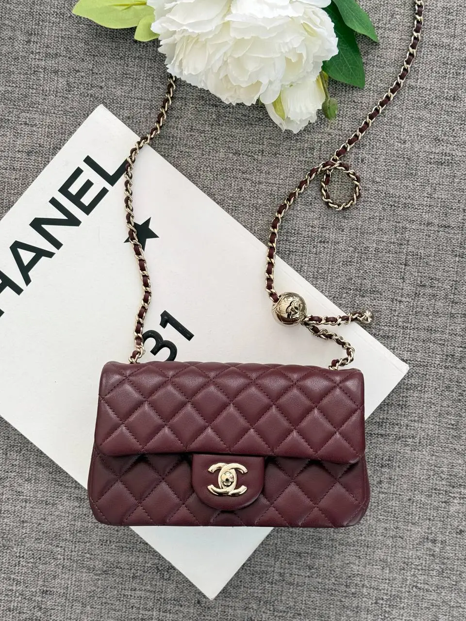 CHANEL Chanel Mini Rectangle Pearl Crush Burgundy GHW