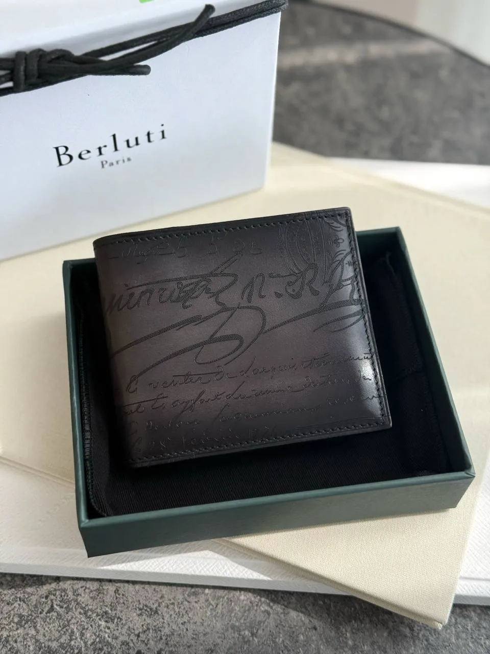 Berluti Berluti Makore Compact Wallet Venezia Calf Leather Nero Grigio