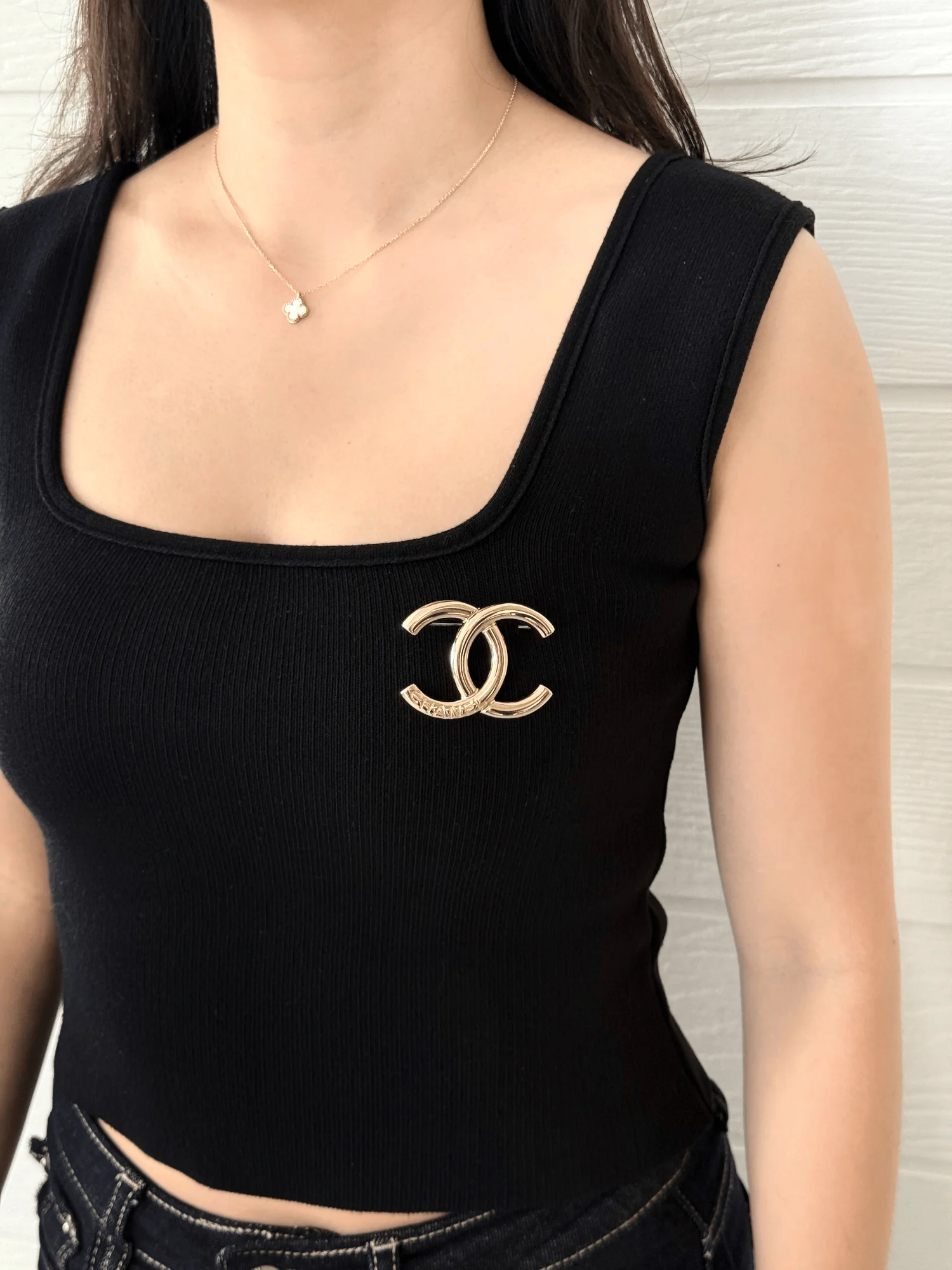 CHANEL Chanel Engraved CC Gold Brooch