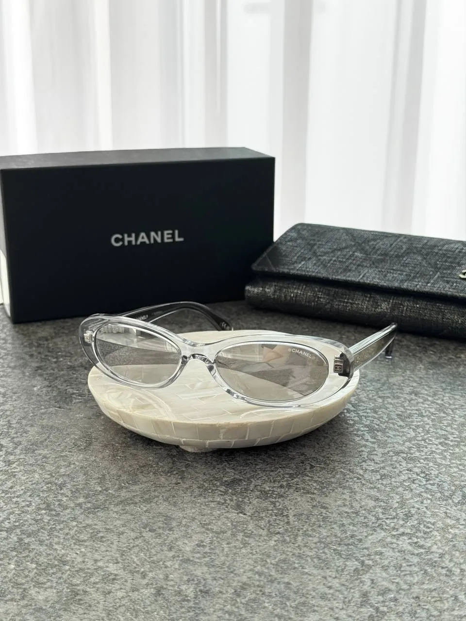 CHANEL Chanel Oval Sunglasses Light Grey,  Silver Lenses