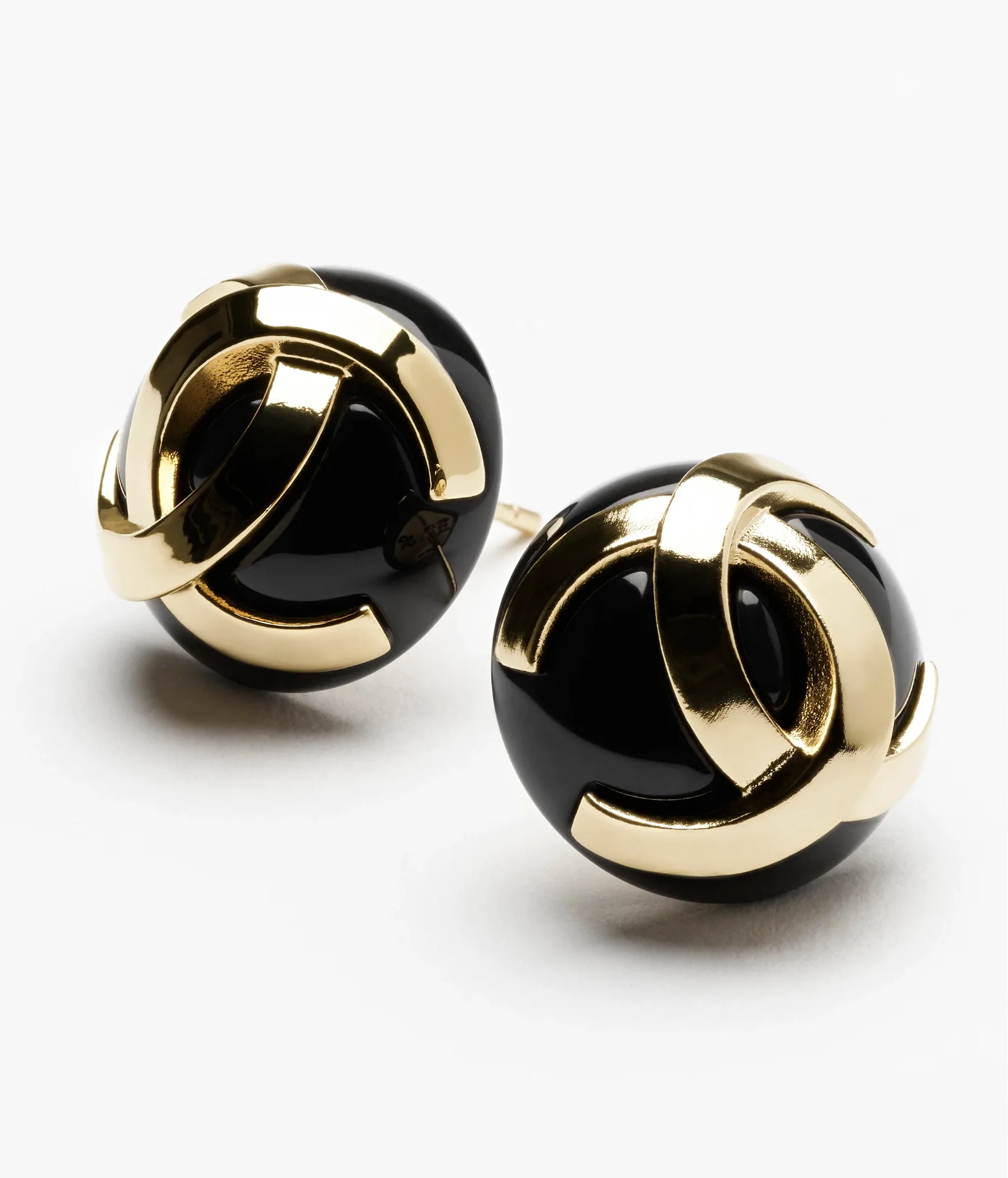 Chanel Black Enamel CC Gold Dome Earrings - photo 3