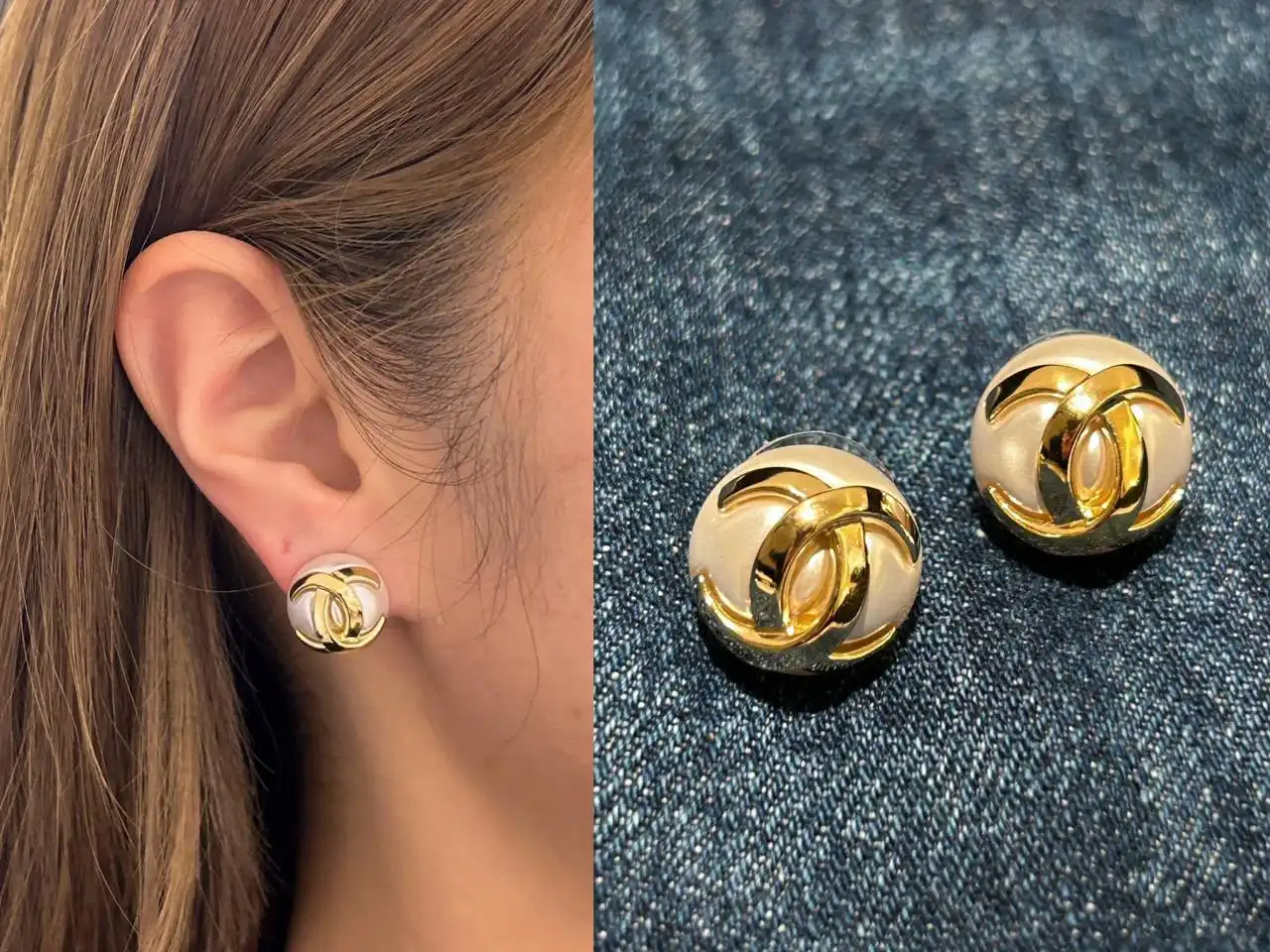 Chanel White Enamel CC Gold Dome Earrings - photo 3