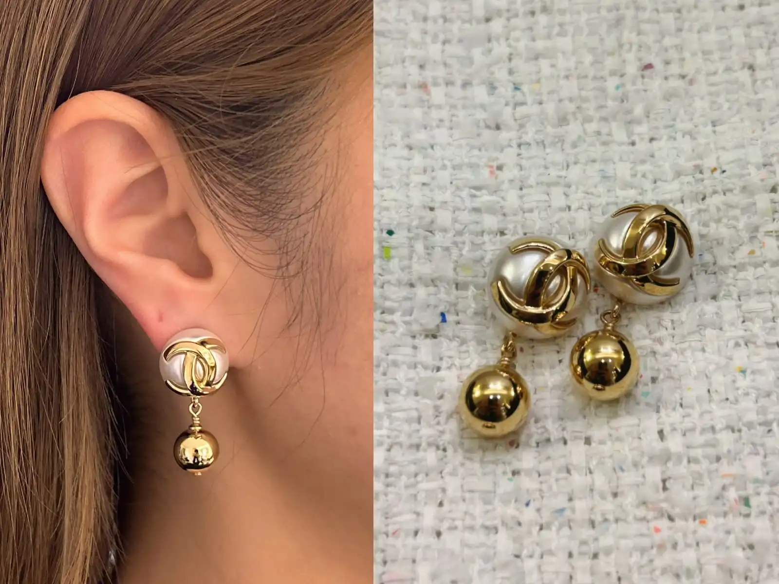 Chanel Earrings White Gold CC Ball Drop - photo 3