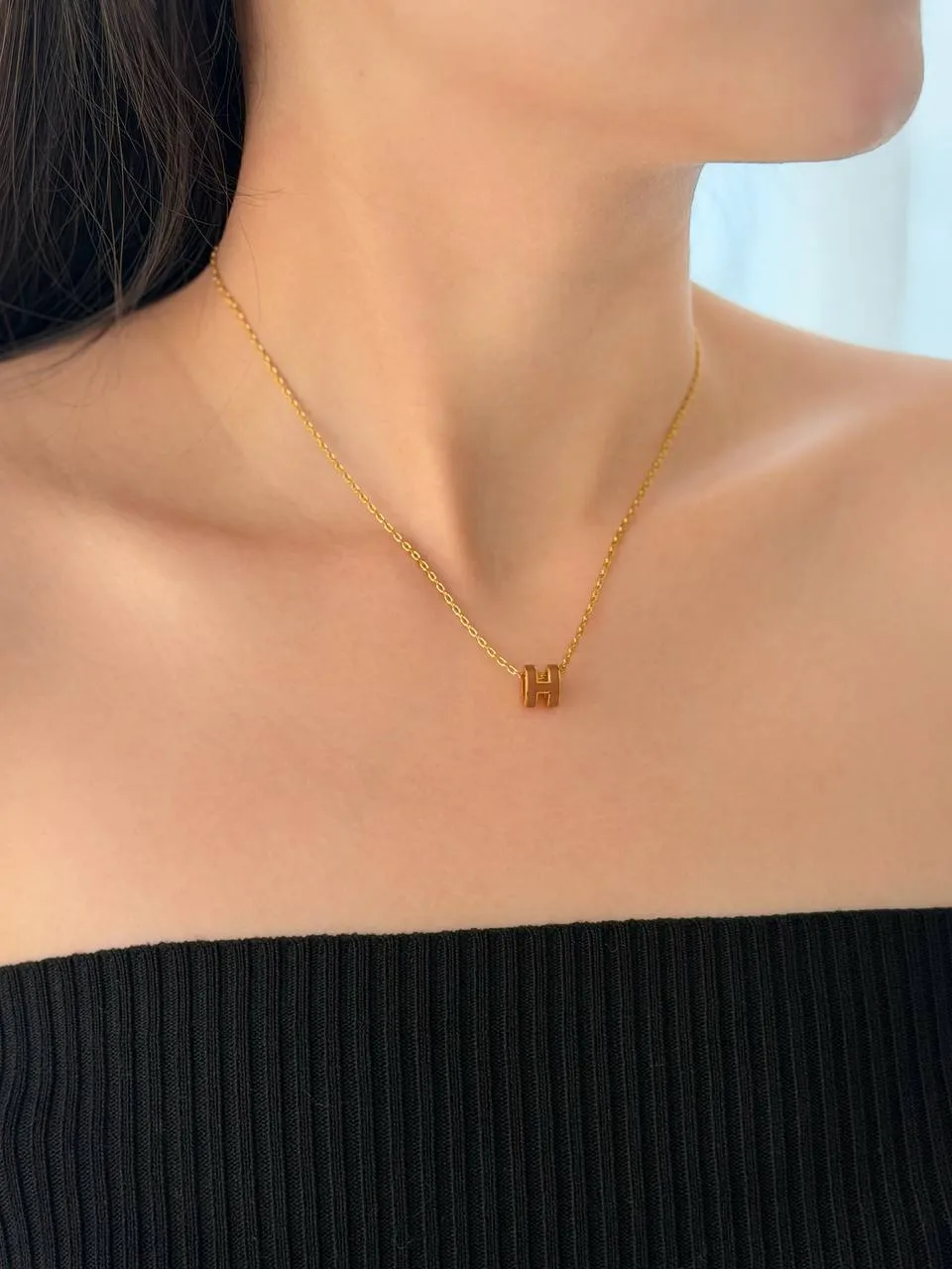 Hermes Hermes Mini Pop H Pendant Necklace New Gold