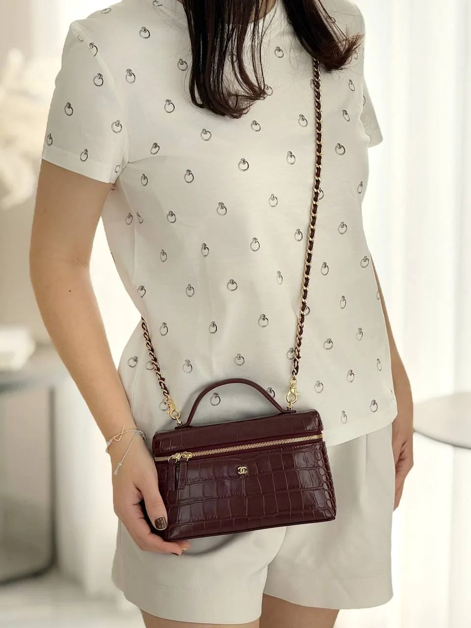 Chanel Vanity Clutch with Chain Croco Burgundy GHW - photo 4