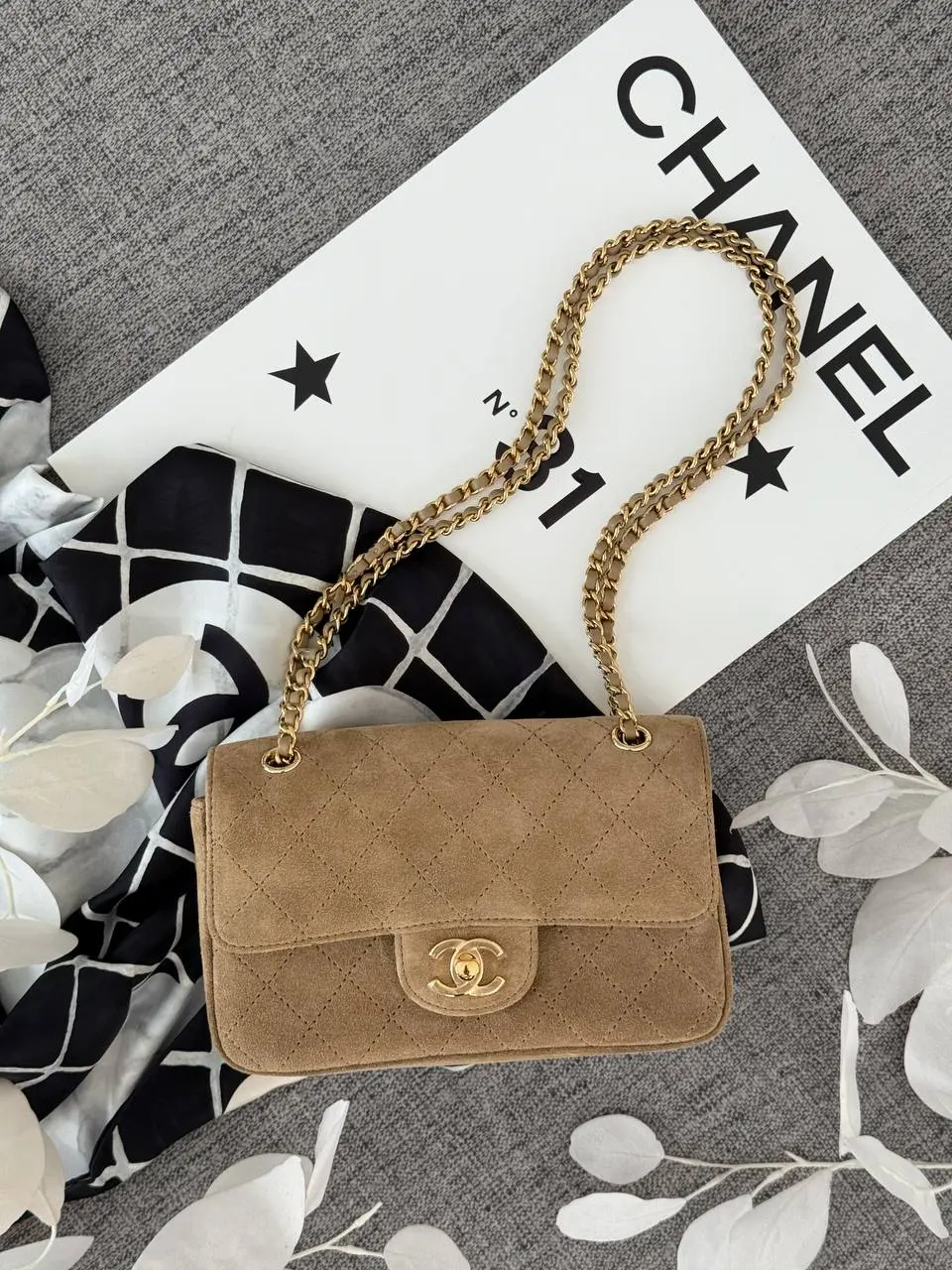 CHANEL Chanel Mini Classic Flap Velvet Beige GHW
