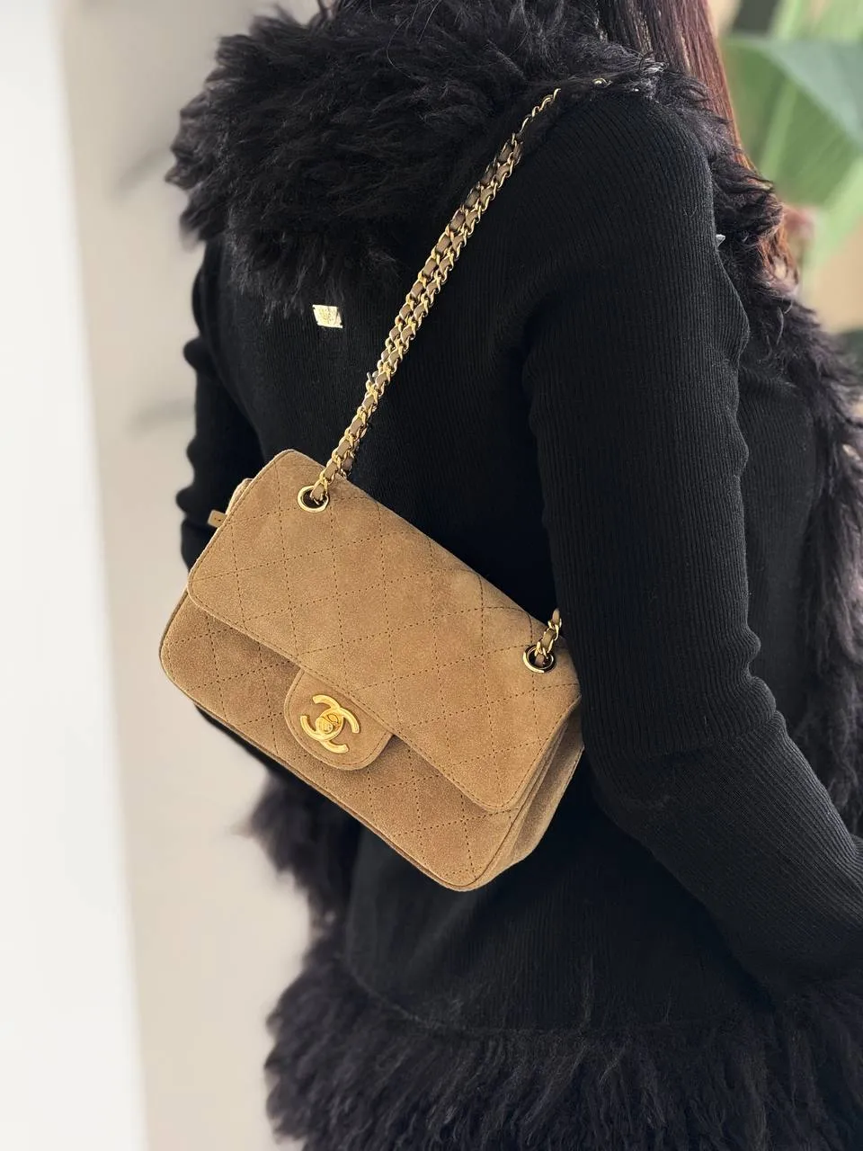 Chanel Mini Classic Flap Velvet Beige GHW - photo 3