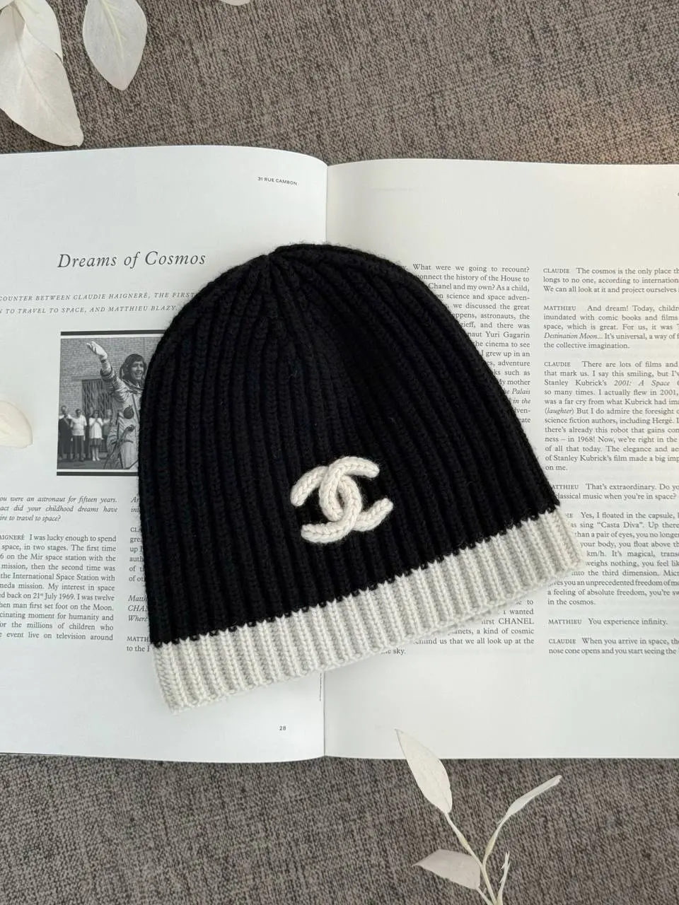 CHANEL Chanel CC Ribbed Knit Beanie Black