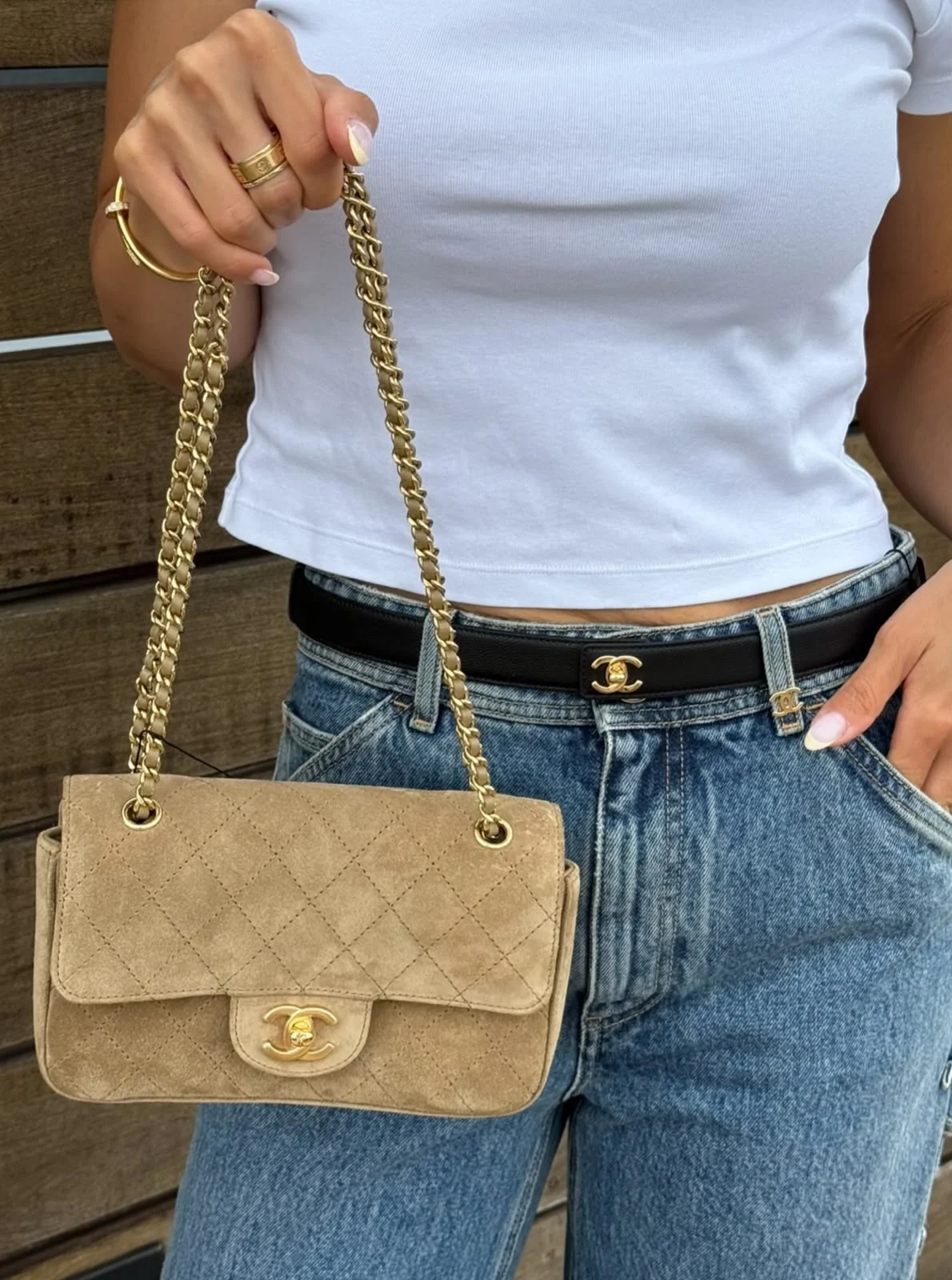 Chanel Mini Classic Flap Velvet Beige GHW - photo 6